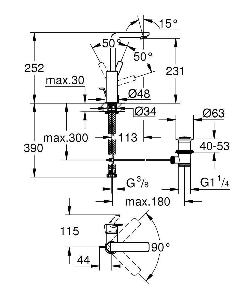 Смеситель для раковины  GROHE LINEARE 23296DC1 (хром, L-11,3 H-23,1), шт Смеситель для раковины  GROHE LINEARE 23296DC1 (хром, L-11,3 H-23,1), шт