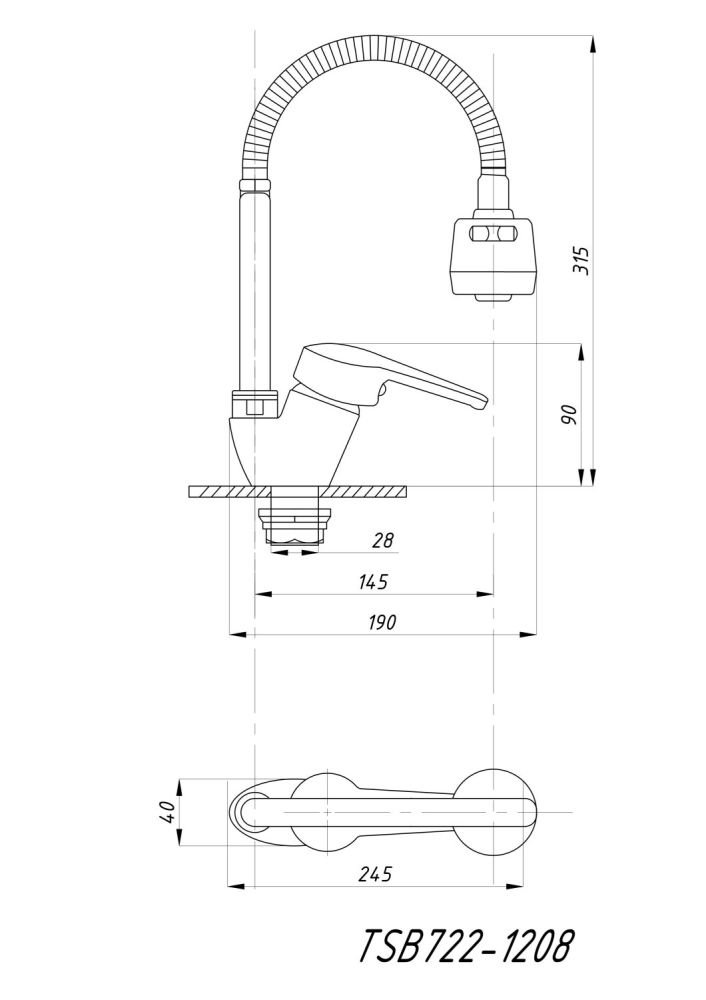 Смеситель для кухни TSARSBERG гибкий излив (TSB-722-1208) тип См-МОЦБА, артикул TSB-722-1208