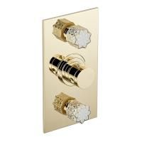 THG NIHAL PORCELAINE IVOIRE Смеситель для душа встраиваемый, термостатический, с двумя запорными вентилями, внешняя часть, цвет Soft gold