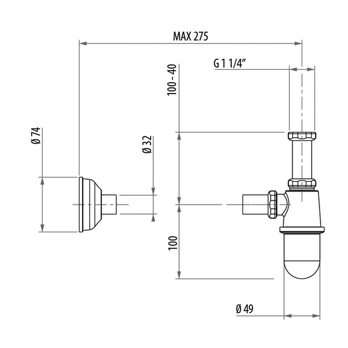 Gattoni Accessori Сифон бутылочный под донный клапан 1/1,4" для раковины, цвет хром Gattoni Accessori Сифон бутылочный под донный клапан 1/1,4" для раковины, цвет хром