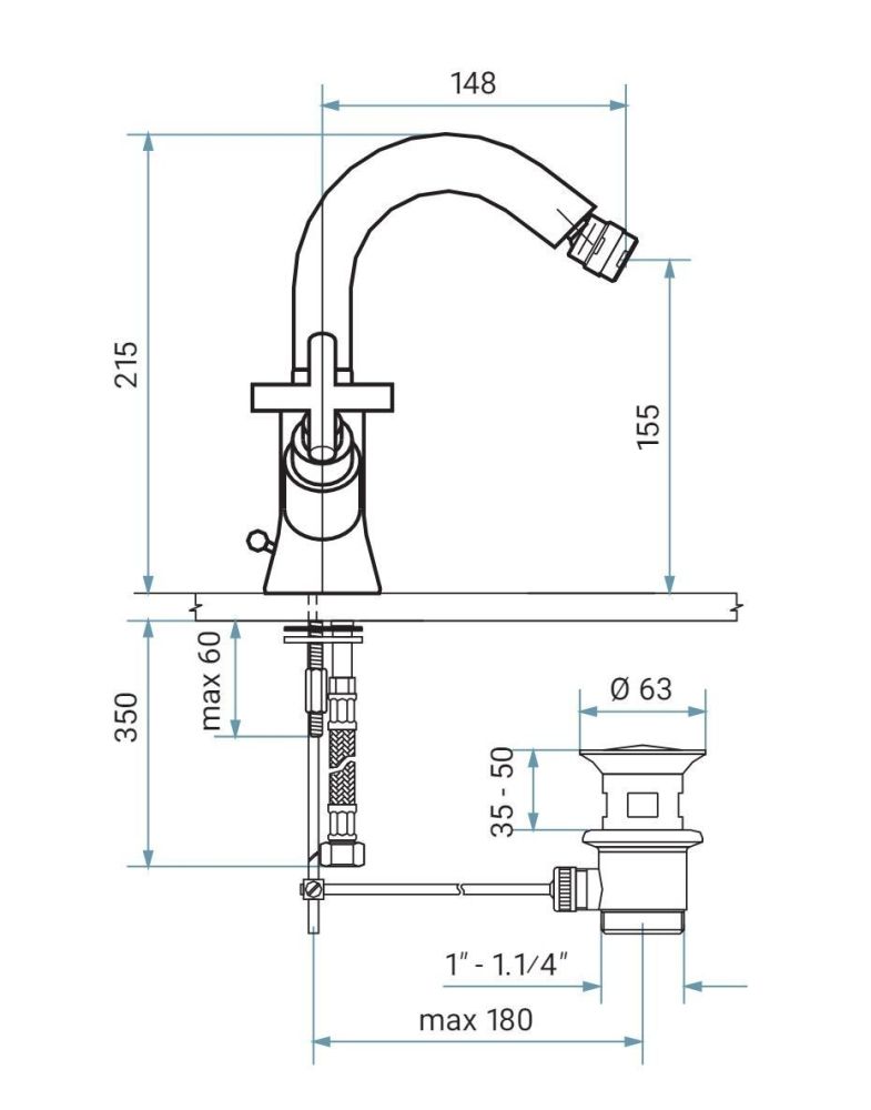 Emmevi Spirit New, двухвентильный смеситель (h21,5 см) для биде с поворотным изливом и донным клапаном, цвет зачищенное золото, артикул 31054/ORS
