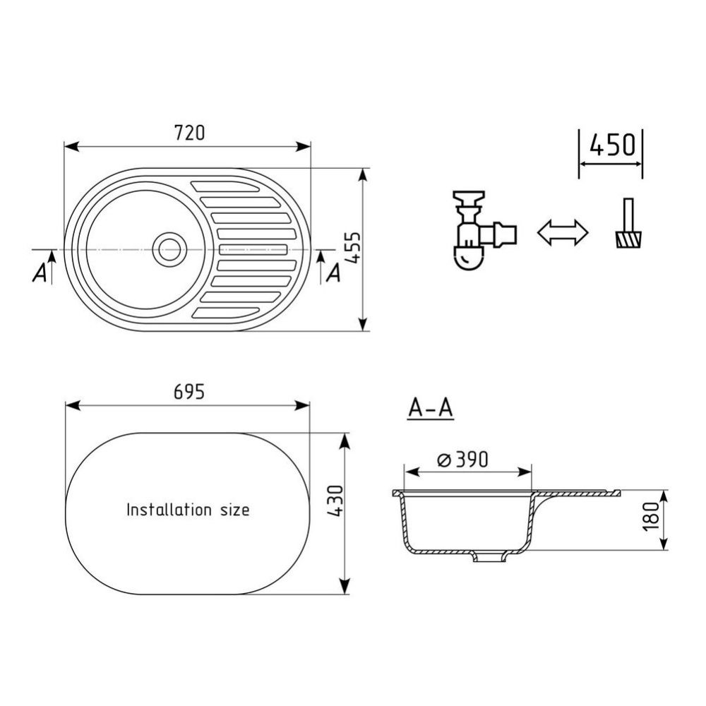 Кухонная мойка Ulgran U-107-308, черный, артикул U-107-308