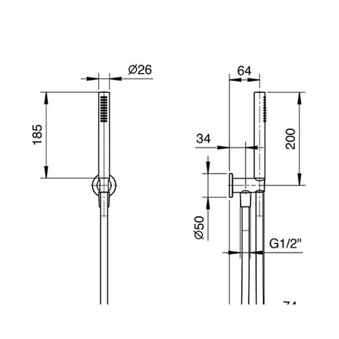 Fantini Milano Душевой набор: вывод воды 1/2”, шланг 150 см, ручная лейка FIT, держатель для лейки, цвет: матовая натуральная сталь