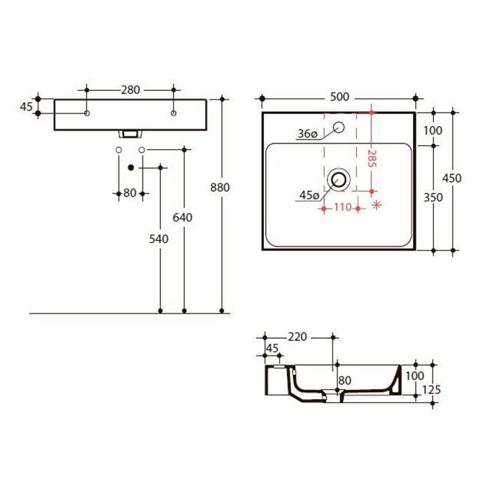 KERASAN CENTO Раковина 500х450 мм., с 1 отверстием для смесителя, с переливом, цвет черный матовый