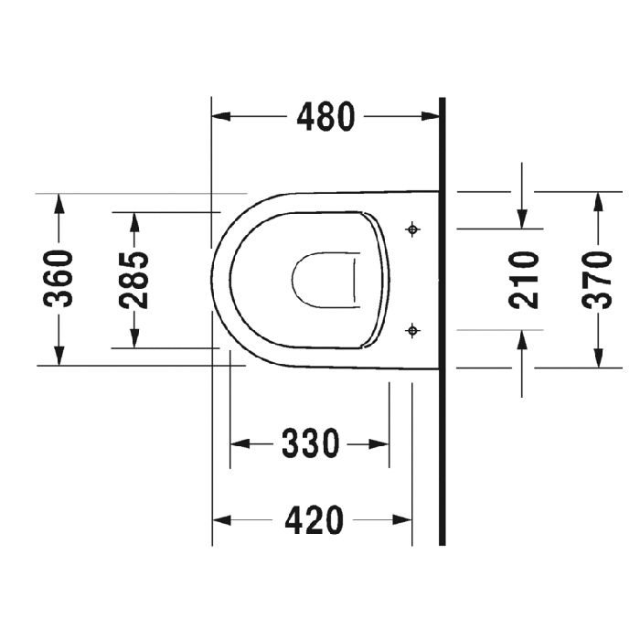 Duravit ME by Starck Унитаз подвесной Compact Rimless без смывного края, с вертикальным смывом, вкл. крепление Durafix,  4,5л. с HygieneGlaze, 370x480