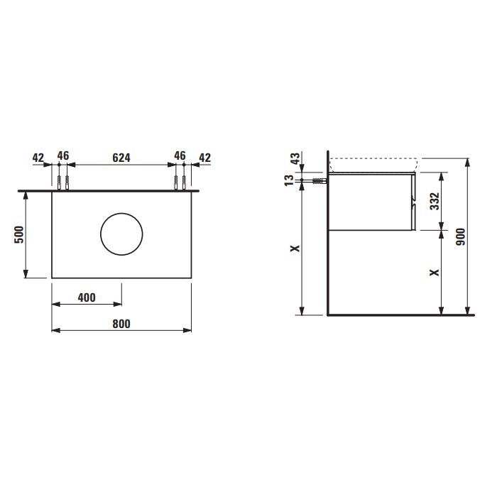 Laufen Alessi One Тумба под раковину 818972, 800х500х330мм, с 2 выдвиж. ящиками, цвет: орех