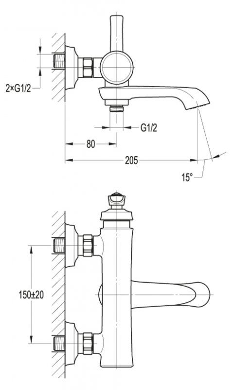 Смеситель для ванны и душа CEZARES LIBERTY-F-VD арт. LIBERTY-VD-BR, артикул LIBERTY-VD-BR