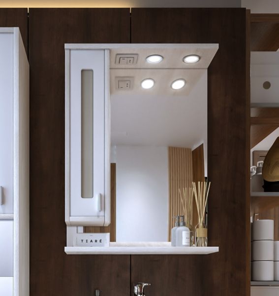 Зеркало со шкафом Бриклаер БАЛИ 62 см левое, светлая лиственница/белый