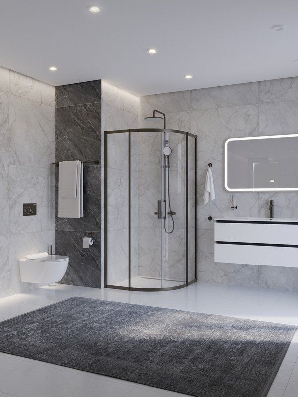 PLANE-R-2-90-C-GM Душевой уголок, отделка Оружейная сталь, артикул PLANE-R-2-90-C-GM