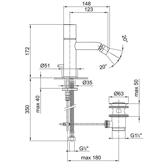 Fantini Nostromo Смеситель для биде, 1 отв., с донным клапаном, цвет: хром