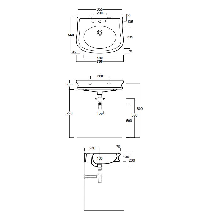 SIMAS Lante 70, раковина 70*54*h13, с 1 отв. под смеситель, цвет: белый