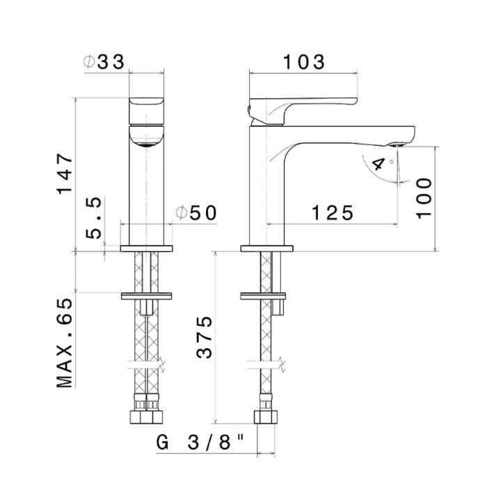 Смеситель для раковины OLE однорычажный без донного клапана 3/8, матовый черный