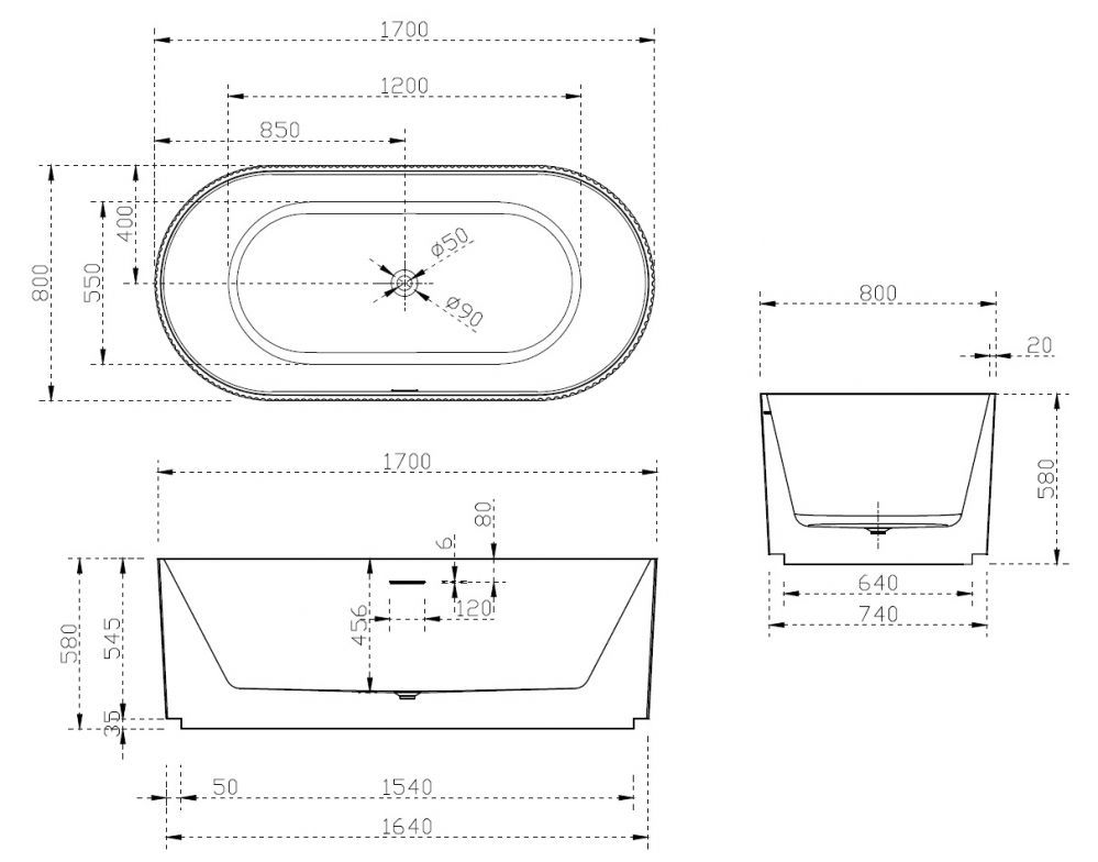 Акриловая ванна ABBER AB9325-1.7