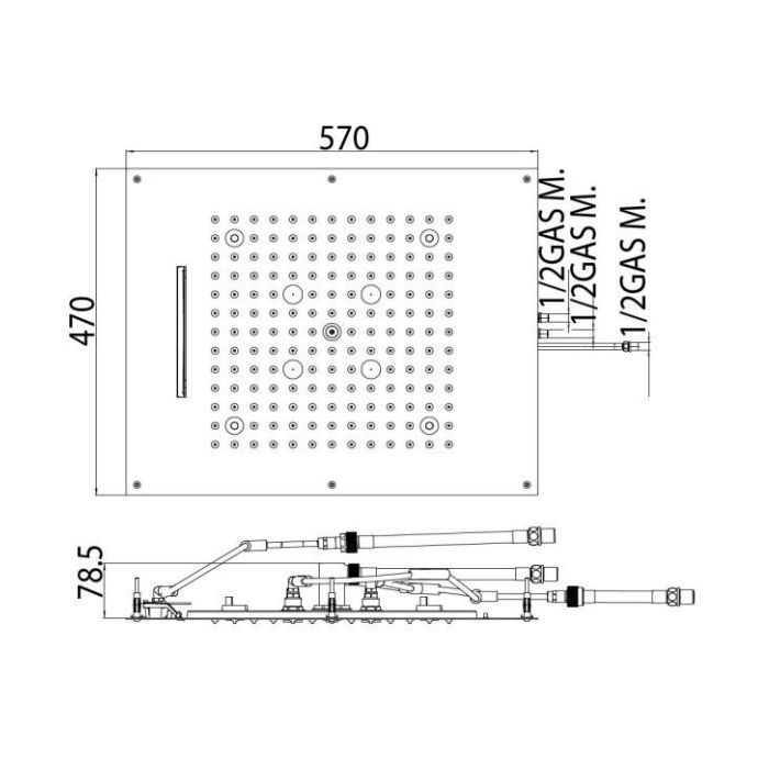 BOSSINI DREAM/3 Верхний душ 570 x 470 mm, 3 режима (дождь, каскад, туман), с LED (синий), блок питания/управления, цвет: золото
