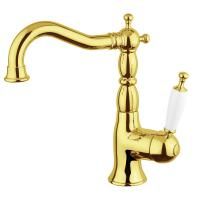 OXFORD Смеситель для раковины моноком., ручка белая, золото