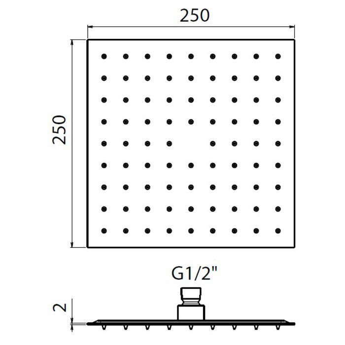 Plumberia Selection Верх. душ 250X250 из нерж.стали,встроенный клапан безопасности, поворот.крепление, антикальций, 2мм, хром