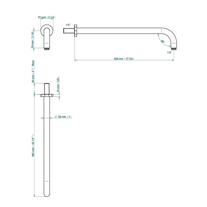 THG Les Ondes Держатель верхнего душа 450 мм., настенный, цвет Matt nickel
