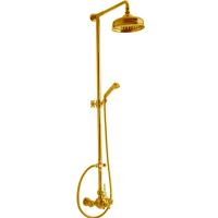 CISAL Arcana America Душевой комплект: термостатический смеситель, стойка с верхним душем, лейка+шланг, цвет золото