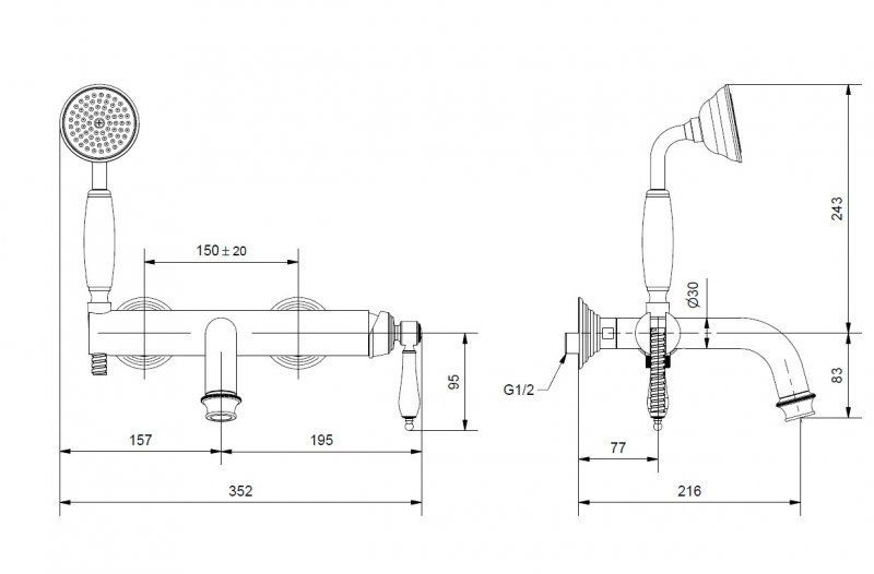 Смеситель для ванны и душа CEZARES APHRODITE-VDM