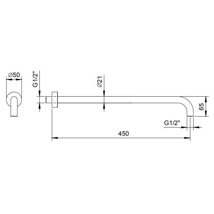 FANTINI Держатель верхнего душа 450 мм., настенный монтаж, цвет Raw Metal PVD