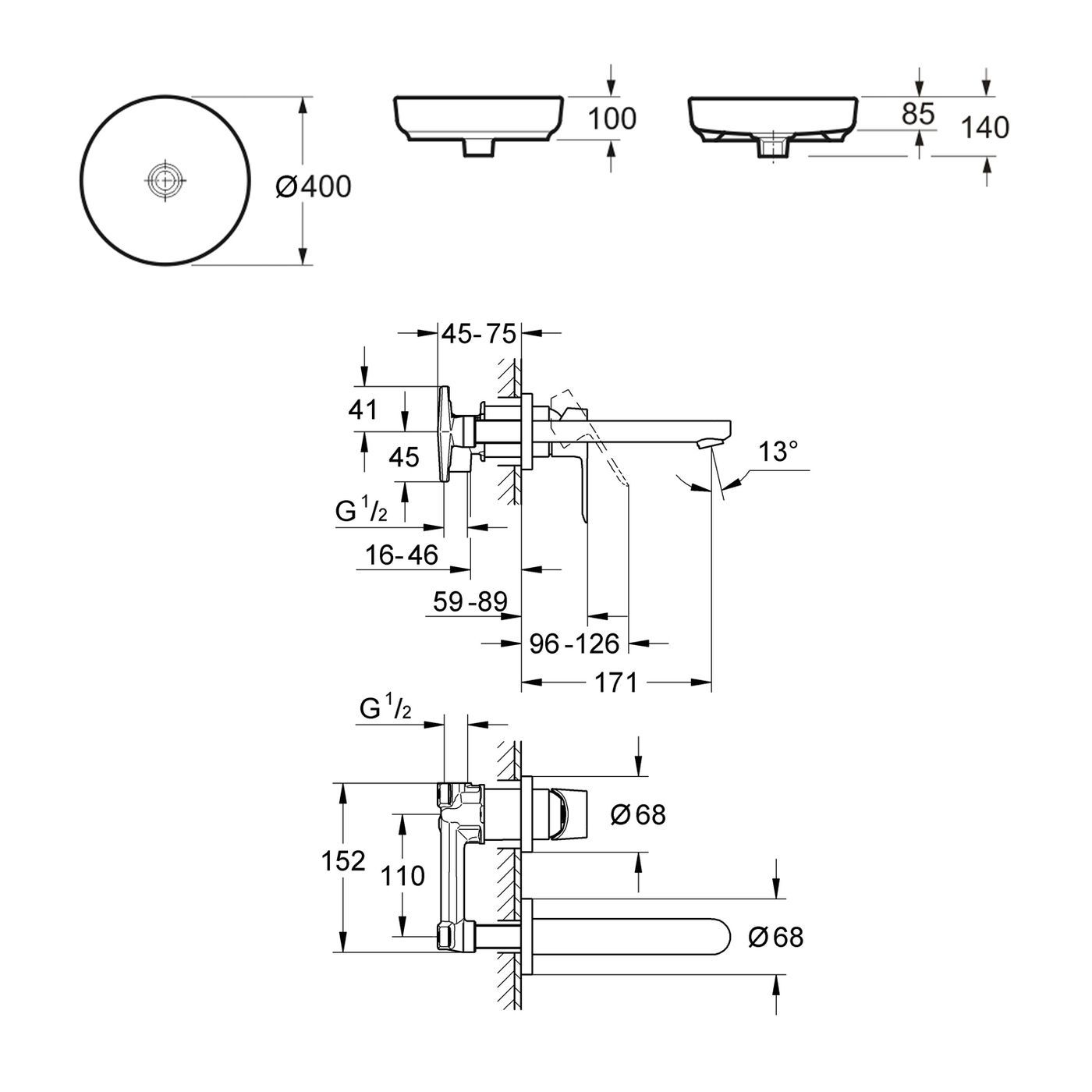 Комплект 2 в 1 Lavinia Boho Bathroom Sink Slim 21510161, накладная фарфоровая раковина 40 см, встраиваемый смеситель со скрытым механизмом