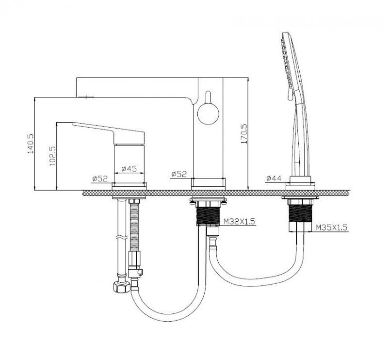 Смеситель на борт ванны BelBagno DELTA DEL-BVD3-IN