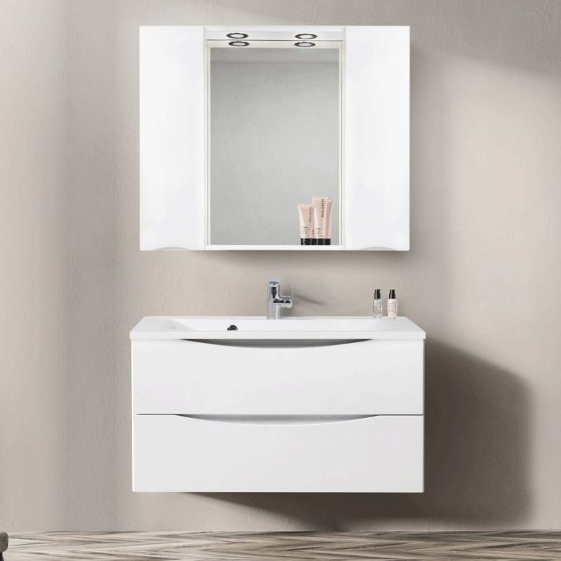 Зеркало со шкафом BelBagno MARINO-SPC-1200/750-2A-BL-P 120 с подсветкой Bianco Lucido Зеркало со шкафом BelBagno MARINO-SPC-1200/750-2A-BL-P 120 с подсветкой Bianco Lucido