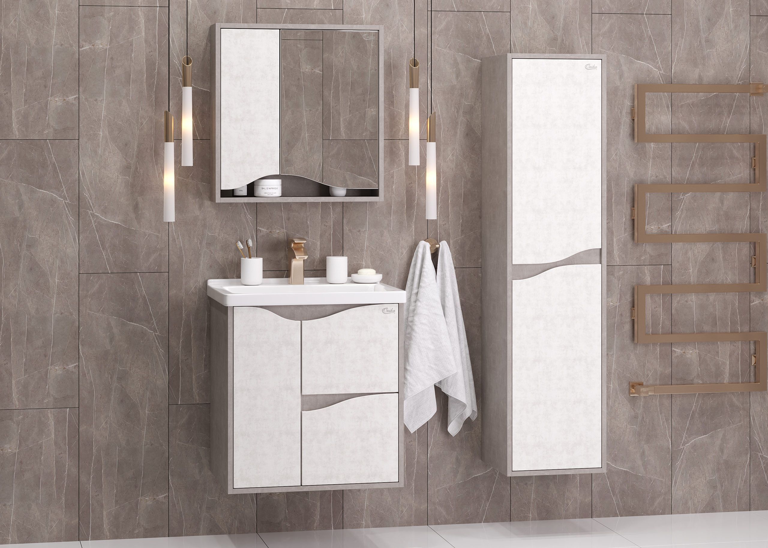 Тумба Onika Брендон 60 подвесная, бетон крем/камень светлый (ум.Миранда 60)