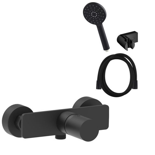 AQG Tube, однорычажный смеситель для душа, c набором для душа SET-O, цвет черный матовый