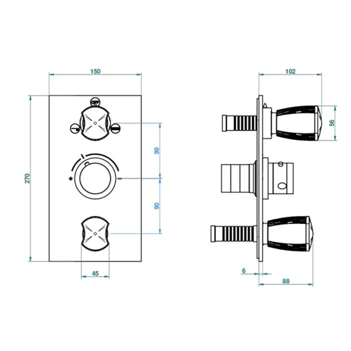 THG INFINI PORCELAINE BLANCHE Смеситель для душа встраиваемый, термостатический, с запор вентил, с перекл на 2 полож, внешн часть, цвет Matt gold PVD THG INFINI PORCELAINE BLANCHE Смеситель для душа встраиваемый, термостатический, с запор вентил, с перекл на 2 полож, внешн часть, цвет Matt gold PVD