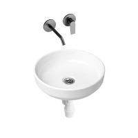 Комплект 3 в 1 Lavinia Boho Bathroom Sink Slim 21510031, накладная фарфоровая раковина 40 см, встраиваемый смеситель со скрытым механизмом, пластиковый сифон