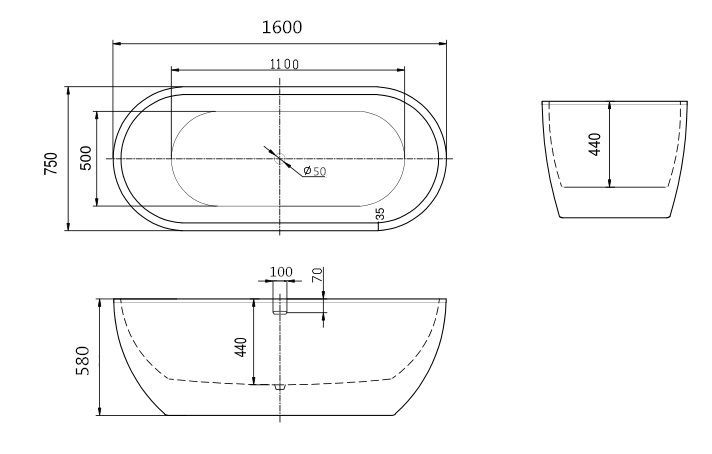 Акриловая ванна ARTMAX AM-218-1600-750, артикул AM-218-1600-750