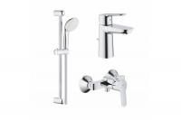 Набор для душа GROHE BauEdge: смеситель для раковины, смеситель для душа, душевой гарнитур, хром (122277)