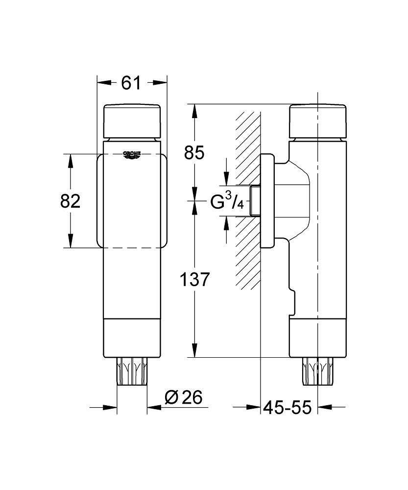 Смывное устройство под давлением для унитаза GROHE Rondo (37347000) Смывное устройство под давлением для унитаза GROHE Rondo (37347000)