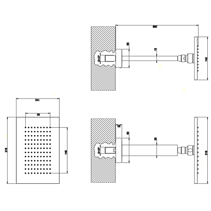 Gessi Rettangolo Верхний душ для потолочного крепления 216x140мм, высота 270мм, цвет: хром