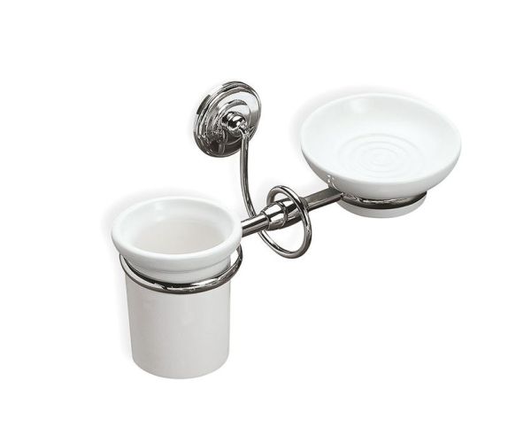 Stil Haus Idra, настенные керамические стакан + мыльница, цвет хром - белая керамика