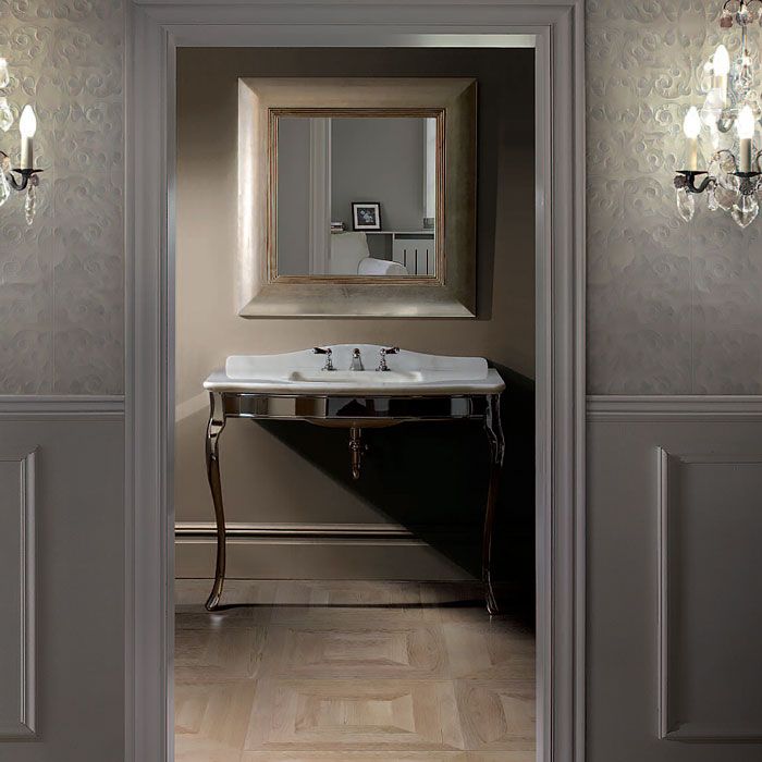 Devon Jacqueline Ceramic Консоль (109х58хh85,5/95,6 см):мраморная . столешница с 1отв., цвет:бел, с металл.структурой напольн, цвет хром, артикул DEJACQCARCR