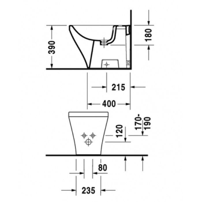 Duravit DuraStyle Биде  напольное приставное  570х370 мм, с 1 отв под смеситель.  с креплением,  цвет белый