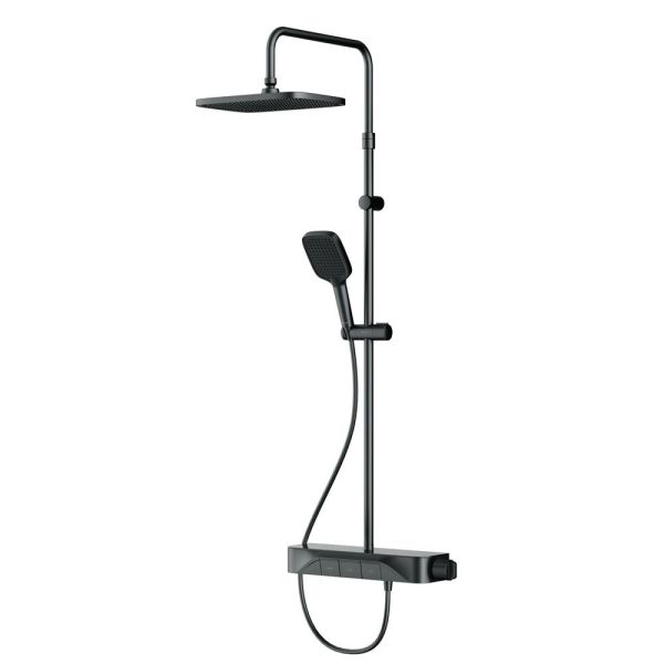 F078F222 Func, душ. система: см-ль-полка д/душа с ТМС: душ.штанга, верхн. душ квадр., ручн.душ, черн