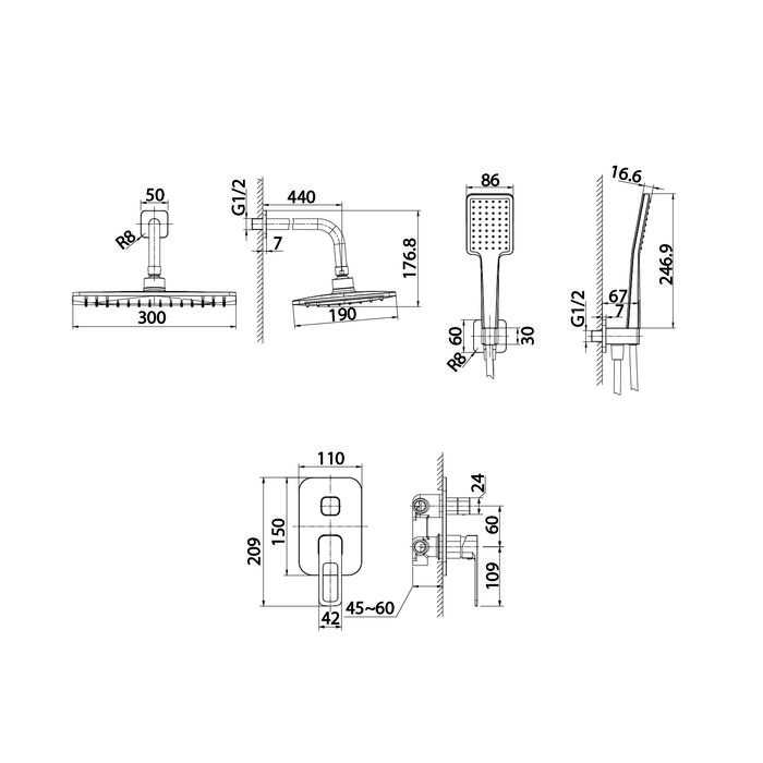 Душевая система скрытого монтажа с тропическим душем и ручным душем, Slide, IDDIS (SLISB02i67), артикул SLISB02i67