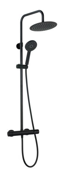 AQG Tube, душевая колонна регулируемая по высоте 95-150 см, cо смесителем и круглым верхним душем 25 см, цвет черный матовый