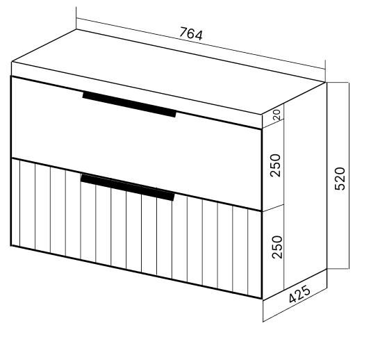 Тумба VIANT "Сицилия" 2 ящика подвесная капучино 425x764x520 под раковину .S-UM-MOD80/1 (MODUO 80) (VSIC80MDCAP-T2YP), артикул VSIC80MDCAP-T2YP