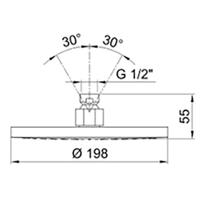 Верхний душ, Fantini, ширина, мм-200, глубина, мм-200, высота, мм-55, форма-круглая, цвет-черный матовый, материал-латунь, впуск 1/2'', система от известкового налета, обратный клапан
