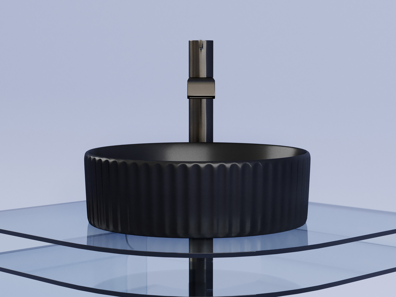 Умывальник чаша накладная круглая (цвет Черный Матовый) Элемент (Element) 360x360x115мм, артикул CN6057MB