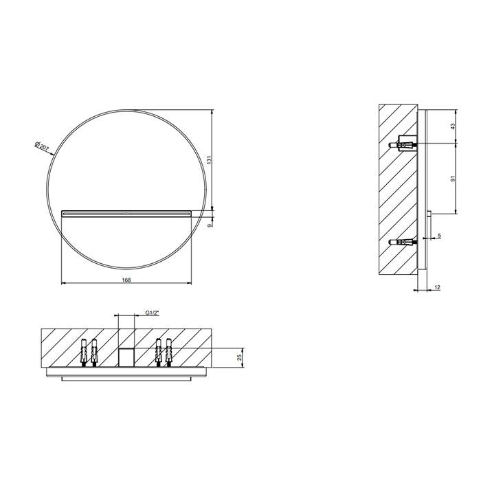 GESSI VENTI20 Излив настенный Ø207 мм., каскадный, цвет Copper PVD