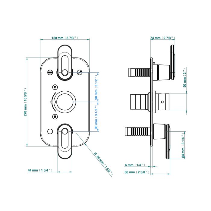THG CORVAIR A MANETTES FIOR DI BOSCO Смеситель для душа встраиваемый, термостатическ, с запорным вент и перекл на 2 полож, внешн часть, цвет Blush PVD
