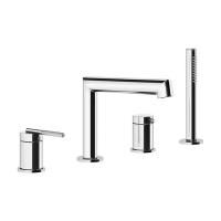 Gessi Ingranaggio Смеситель для ванны на 4 отверстия с каскадным изливом, девиатор, шланг , лейка, цвет: хром Gessi Ingranaggio Смеситель для ванны на 4 отверстия с каскадным изливом, девиатор, шланг , лейка, цвет: хром
