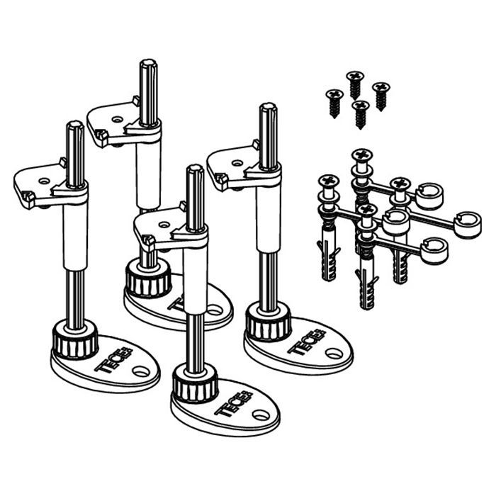 Комплект опор для сифонов, TECE, TECEdrainpoint S, 4 опоры со звукоизолирующими прокладками и крепежными винтами, регулировка высоты от плоскости фланца: 64 - 165 мм