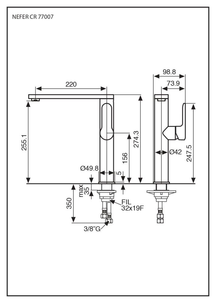 Emmevi Nefer, кухонный однорычажный смеситель с поворотным изливом (излив 22 см), без донного клапана, цвет хром