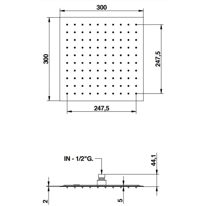 Bongio  Верхний душ потолочный 300х300мм , цвет черный матовый